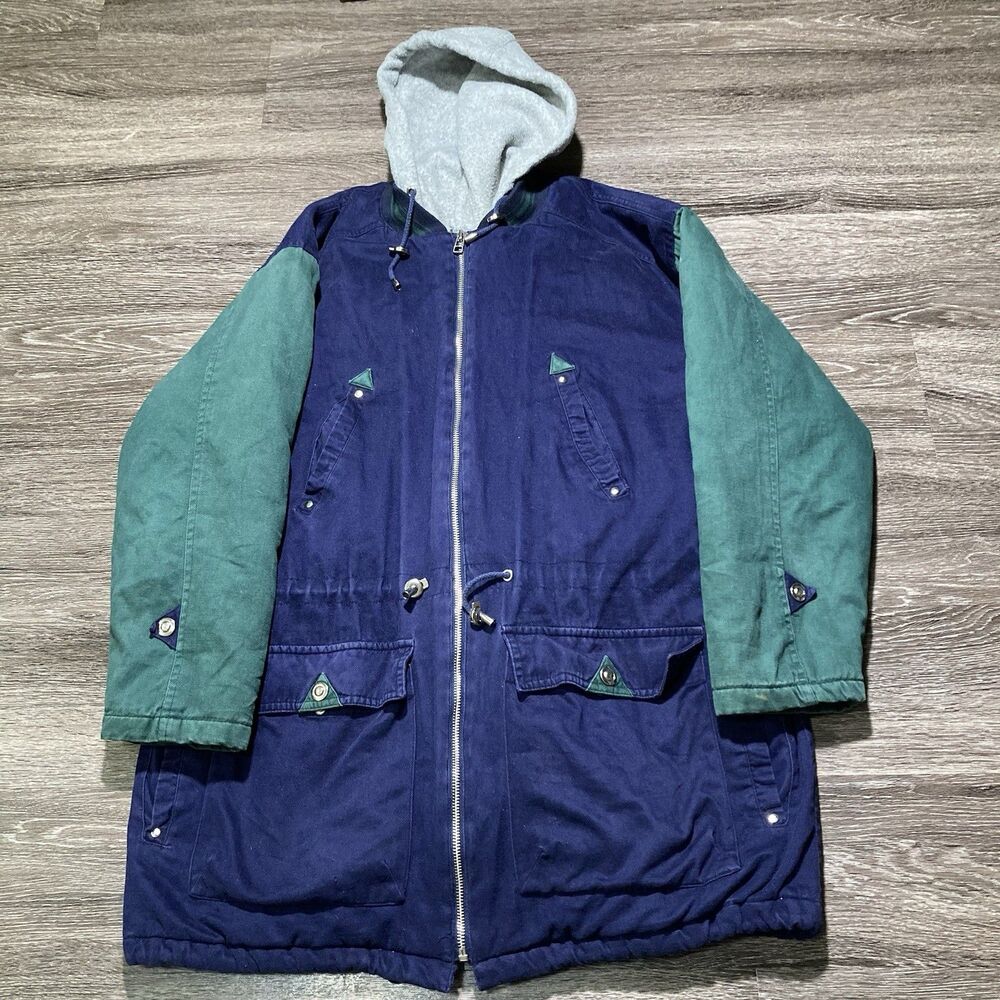 Vintage East West Jacket Blue Green Hooded Mens Small Color Block 90s